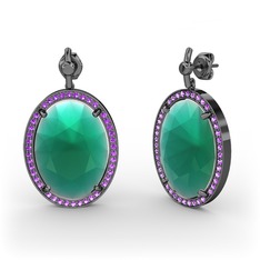 Nada Küpe - Kök zümrüt ve ametist 925 ayar siyah rodyum kaplama gümüş küpe #12f13w6