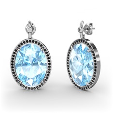 Nada Küpe - Akuamarin ve siyah zirkon 8 ayar beyaz altın küpe #12j3vlp