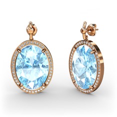 Akuamarin ve beyaz zirkon 14 ayar rose altın küpe