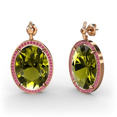 Peridot ve rodolit garnet 8 ayar rose altın küpe
