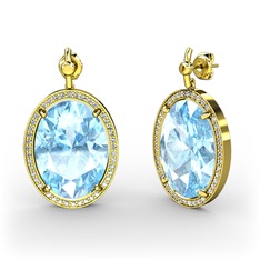 Akuamarin ve swarovski 14 ayar altın küpe