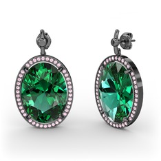 Nada Küpe - Yeşil kuvars ve pembe kuvars 925 ayar siyah rodyum kaplama gümüş küpe #142mbho