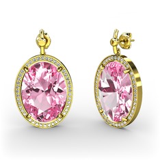 Nada Küpe - Pembe kuvars ve swarovski 18 ayar altın küpe #14h31hi