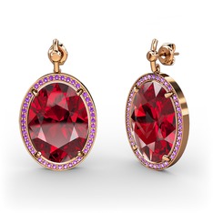 Garnet ve ametist 18 ayar rose altın küpe