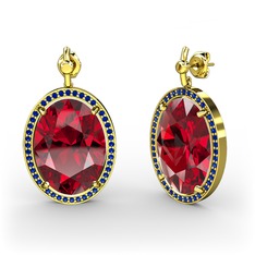 Nada Küpe - Garnet ve lab safir 14 ayar altın küpe #14y9cz3