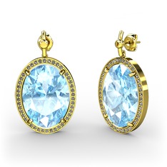 Nada Küpe - Akuamarin ve dumanlı kuvars 8 ayar altın küpe #14yjyra