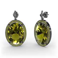 Peridot 925 ayar siyah rodyum kaplama gümüş küpe