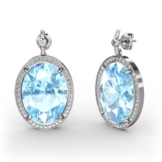 Akuamarin ve swarovski 8 ayar beyaz altın küpe