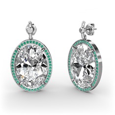 Beyaz zirkon ve yeşil kuvars 8 ayar beyaz altın küpe