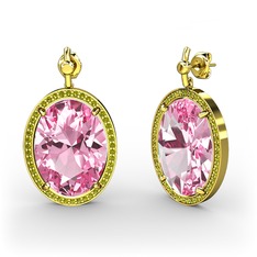 Pembe kuvars ve peridot 18 ayar altın küpe