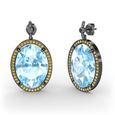 Akuamarin ve sitrin 925 ayar siyah rodyum kaplama gümüş küpe