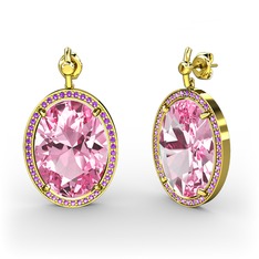 Nada Küpe - Pembe kuvars ve ametist 8 ayar altın küpe #17y9vip