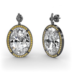 Nada Küpe - Swarovski ve sitrin 925 ayar siyah rodyum kaplama gümüş küpe #193ezk5