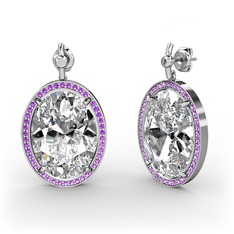 Nada Küpe - Swarovski ve ametist 8 ayar beyaz altın küpe #19kmgvo