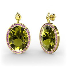 Nada Küpe - Peridot ve ametist 14 ayar altın küpe #1a97nqg