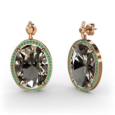 Nada Küpe - Dumanlı kuvars ve yeşil kuvars 14 ayar rose altın küpe #1ae7834