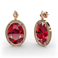 Garnet ve dumanlı kuvars 18 ayar rose altın küpe