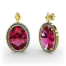 Rodolit garnet ve lab safir 18 ayar altın küpe