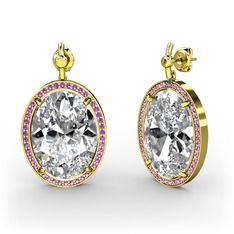 Nada Küpe - Swarovski ve ametist 14 ayar altın küpe #1dxyqh3