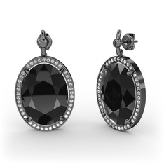 Nada Küpe - Siyah zirkon ve pırlanta 925 ayar siyah rodyum kaplama gümüş küpe (1.26 karat) #1e60sdh