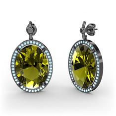 Peridot ve akuamarin 925 ayar siyah rodyum kaplama gümüş küpe