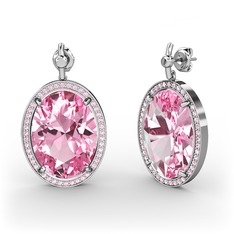 Pembe kuvars 18 ayar beyaz altın küpe