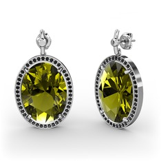 Peridot ve siyah zirkon 14 ayar beyaz altın küpe