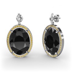 Nada Küpe - Siyah zirkon ve sitrin 18 ayar beyaz altın küpe #1g58xx6