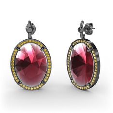 Nada Küpe - Kök yakut ve sitrin 925 ayar siyah rodyum kaplama gümüş küpe #1gchr4g