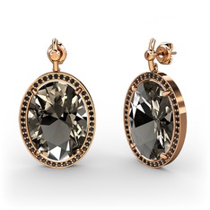 Nada Küpe - Dumanlı kuvars ve siyah zirkon 14 ayar rose altın küpe #1gvv0yz