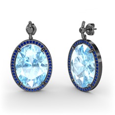 Nada Küpe - Akuamarin ve lab safir 925 ayar siyah rodyum kaplama gümüş küpe #1gzhus9