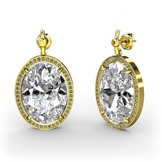 Beyaz zirkon ve dumanlı kuvars 14 ayar altın küpe