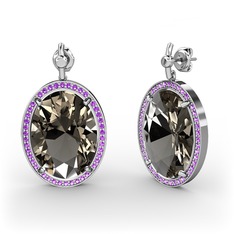 Nada Küpe - Dumanlı kuvars ve ametist 8 ayar beyaz altın küpe #1idc0pl