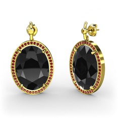 Nada Küpe - Siyah zirkon ve garnet 925 ayar altın kaplama gümüş küpe #1j476bq