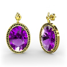 Nada Küpe - Ametist ve siyah zirkon 18 ayar altın küpe #1jgj0rj