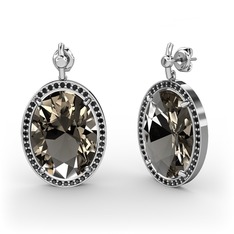 Dumanlı kuvars ve siyah zirkon 14 ayar beyaz altın küpe