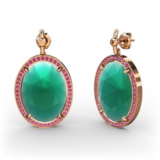 Kök zümrüt ve rodolit garnet 18 ayar rose altın küpe