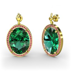 Yeşil kuvars ve rodolit garnet 8 ayar altın küpe