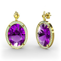 Nada Küpe - Ametist ve akuamarin 14 ayar altın küpe #1mcf7ps