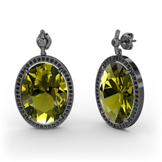 Nada Küpe - Peridot ve siyah zirkon 925 ayar siyah rodyum kaplama gümüş küpe #1mdxur5