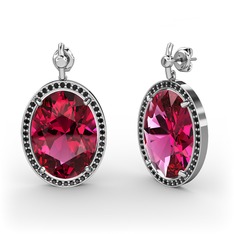 Nada Küpe - Rodolit garnet ve siyah zirkon 8 ayar beyaz altın küpe #1mhl4yp