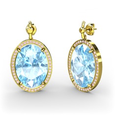 Nada Küpe - Akuamarin ve pembe kuvars 14 ayar altın küpe #1momsyj