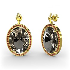 Nada Küpe - Dumanlı kuvars ve garnet 925 ayar altın kaplama gümüş küpe #1msxfhl