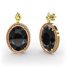 Nada Küpe - Siyah zirkon ve rodolit garnet 925 ayar altın kaplama gümüş küpe #1n0t83p