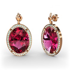 Rodolit garnet ve akuamarin 8 ayar rose altın küpe