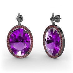 Nada Küpe - Ametist ve garnet 925 ayar siyah rodyum kaplama gümüş küpe #1orfcb6