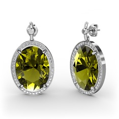 Peridot ve beyaz zirkon 18 ayar beyaz altın küpe