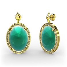 Nada Küpe - Kök zümrüt ve dumanlı kuvars 8 ayar altın küpe #1q1bl12