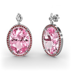Pembe kuvars ve garnet 18 ayar beyaz altın küpe
