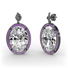 Nada Küpe - Beyaz zirkon ve ametist 925 ayar siyah rodyum kaplama gümüş küpe #1qak6pn